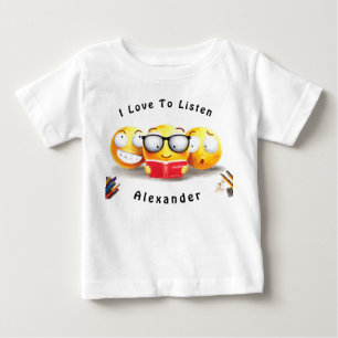 Camiseta Para Bebê Cute Emoji Sorrindo Livro