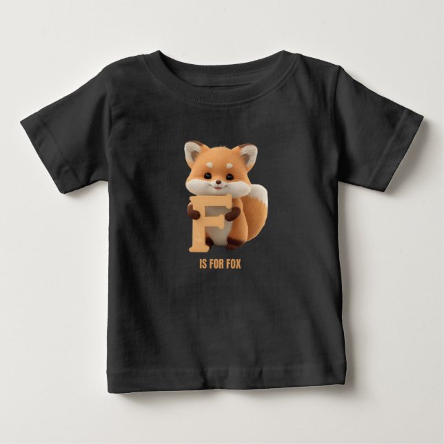 Camiseta Para Bebê Cute Fox Letter F Kids T-Shirt | Animal Alphabet S (Frente)