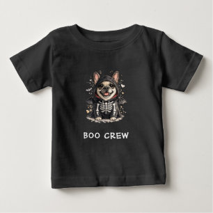 Camiseta Para Bebê Cute French Bulldog Halloween Esqueleto Boo Crew