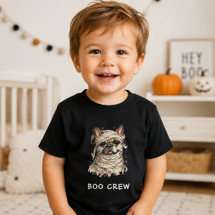 Camiseta Para Bebê Cute French Bulldog Halloween Múmia Boo Crew