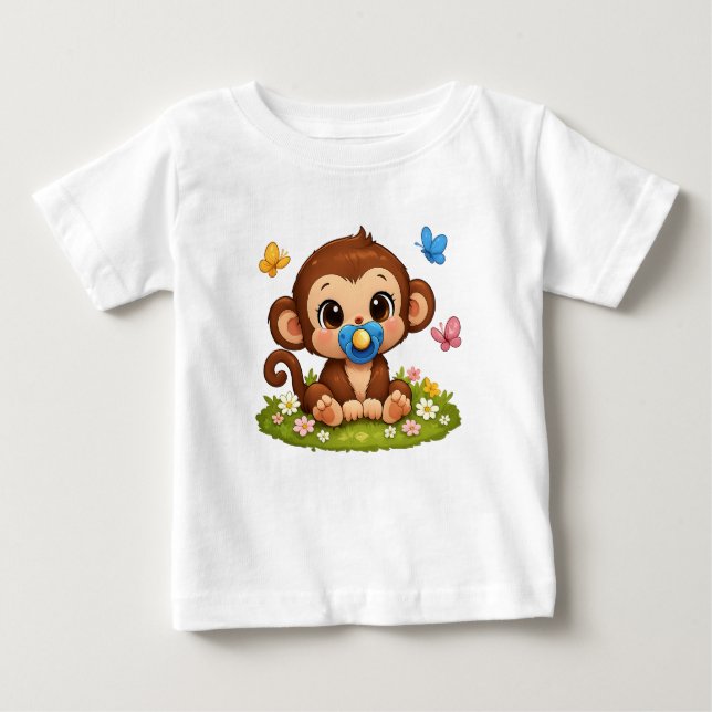 Camiseta Para Bebê Cute funny cartoon little monkey (Frente)