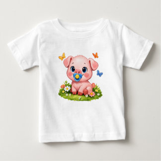 Camiseta Para Bebê Cute funny cartoon pink piglet 