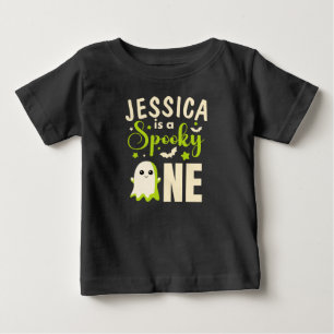 Camiseta Para Bebê Cute Ghost BOO Green Spooky Um Nome de Halloween