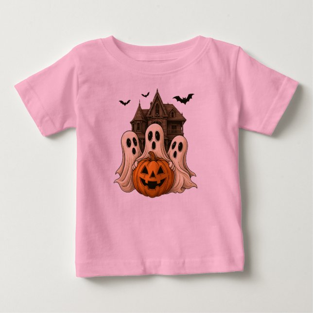 Camiseta Para Bebê Cute Ghost with Pumpkin Halloween T-Shirt 👻 (Frente)