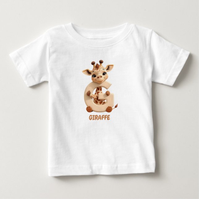 Camiseta Para Bebê Cute Giraffe Letter G Kids T-Shirt | Animal Alphab (Frente)