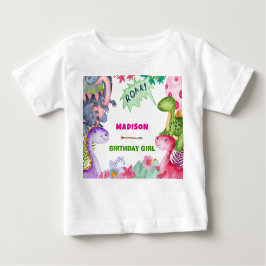 Camiseta Para Bebê Cute Girl Dinosaur 4th Birthday Party