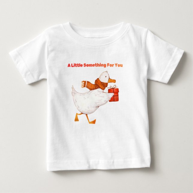 Camiseta Para Bebê Cute Goose Holding Gift Baby T-Shirt  (Frente)