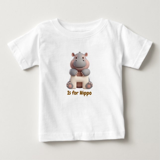 Camiseta Para Bebê Cute Hippo Letter H Kids T-Shirt | Animal Alphabet (Frente)