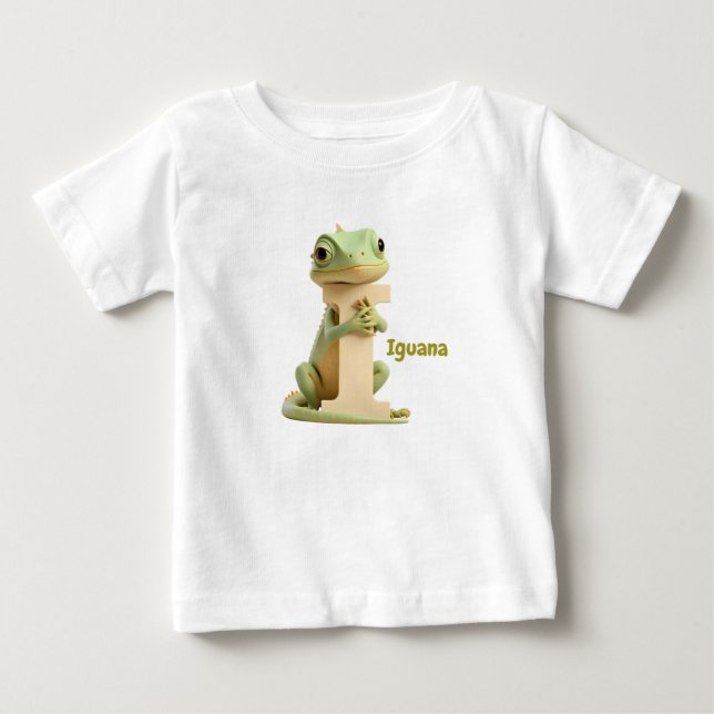 Camiseta Para Bebê Cute Iguana Letter I Kids T-Shirt | Animal Alphabe (Frente)