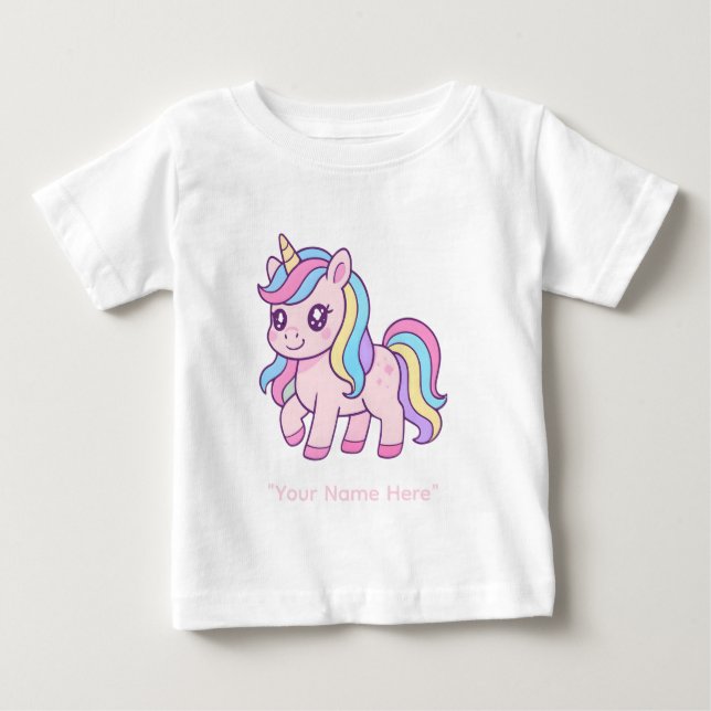 Camiseta Para Bebê Cute Kawaii Pastel Unicorn Rainbow Girls Birthday  (Frente)