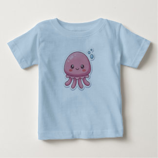 Camiseta Para Bebê Cute Kawaii Pink Jellyfish Sticker Design -Happy C