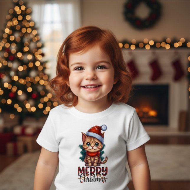 Camiseta Para Bebê Cute Kitten Merry Christmas Toddler Holiday Cat (Criador carregado)