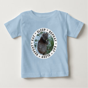 Camiseta Para Bebê Cute Koala Austrália Come Sono Repete Bebê Azul