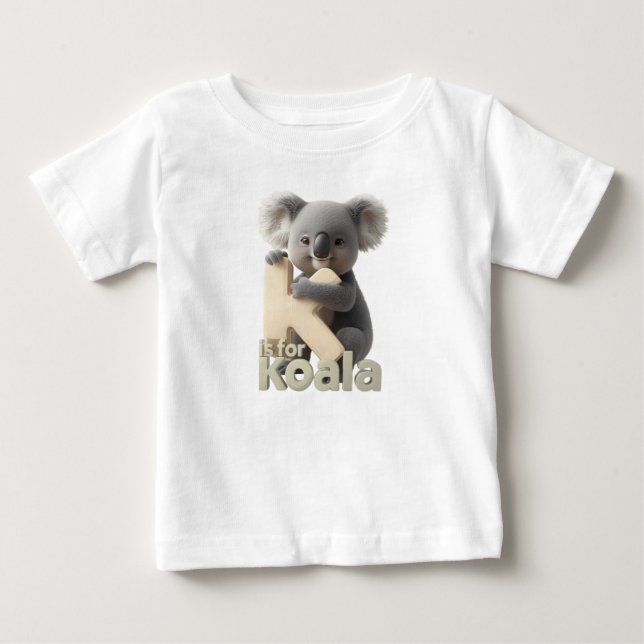 Camiseta Para Bebê Cute Koala Letter K Kids T-Shirt | Animal Alphabet (Frente)