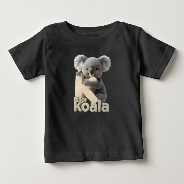 Camiseta Para Bebê Cute Koala Letter K Kids T-Shirt | Animal Alphabet (Frente)