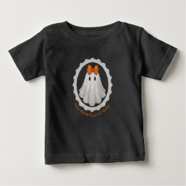 Camiseta Para Bebê Cute Lace Ghost with Orange Bow W/ Lace Border