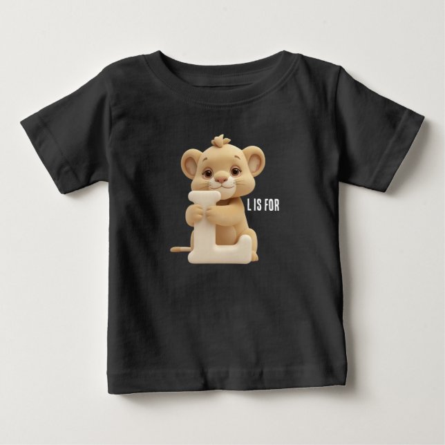 Camiseta Para Bebê Cute Lion Letter L Kids T-Shirt | Animal Alphabet  (Frente)