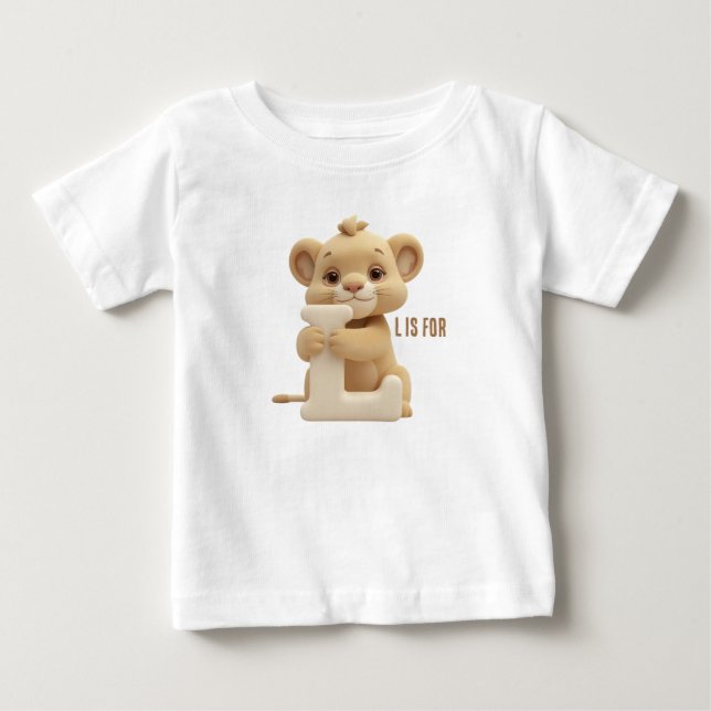 Camiseta Para Bebê Cute Lion Letter L Kids T-Shirt | Animal Alphabet  (Frente)