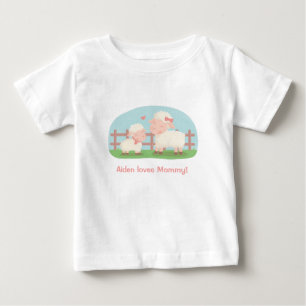 Camiseta Para Bebê Cute Little Lamb e Mamãe
