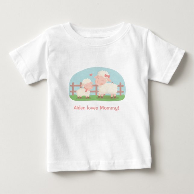 Camiseta Para Bebê Cute Little Lamb e Mamãe (Frente)
