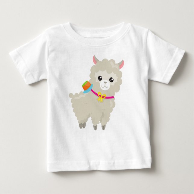 Camiseta Para Bebê Cute Llama, Alpaca, Pequeno Llama, Llama Com Chapé (Frente)