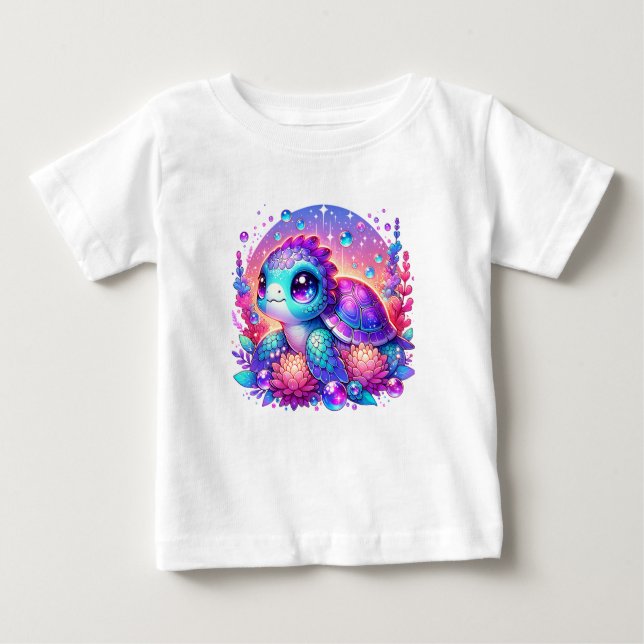 Camiseta Para Bebê Cute Neon Baby Sea Turtle Illustration T-Shirt (Frente)