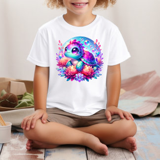 Camiseta Para Bebê Cute Neon Baby Sea Turtle Illustration T-Shirt