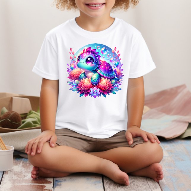 Camiseta Para Bebê Cute Neon Baby Sea Turtle Illustration T-Shirt (Criador carregado)