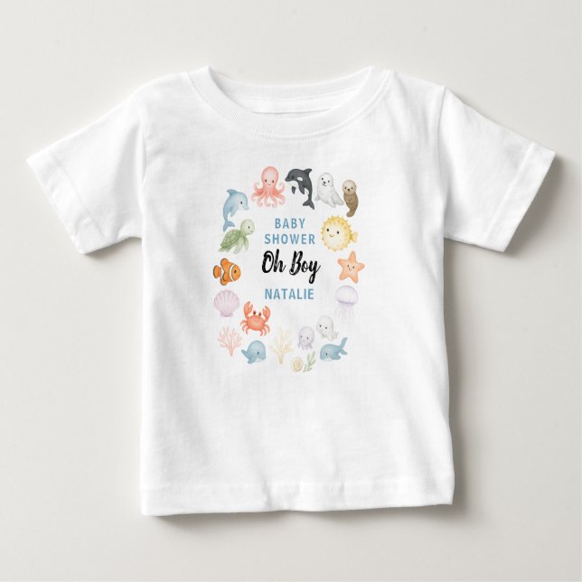 Camiseta Para Bebê Cute Ocean Under the Sea Animal Baby Shower (Frente)