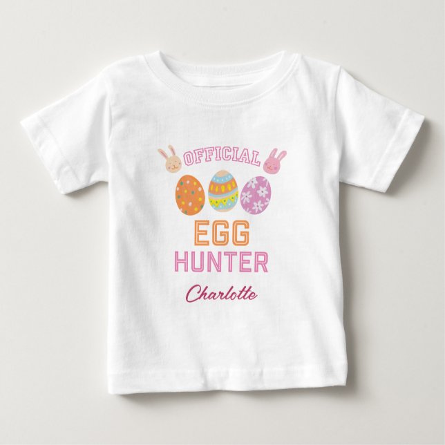 Camiseta Para Bebê Cute Official Egg Hunter Easter Kids Name (Frente)