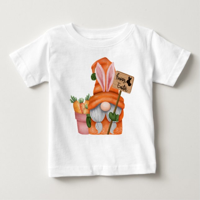 CAMISETA PARA BEBÊ CUTE ORANGE EASTER GNOME WITH CARROTS (Frente)