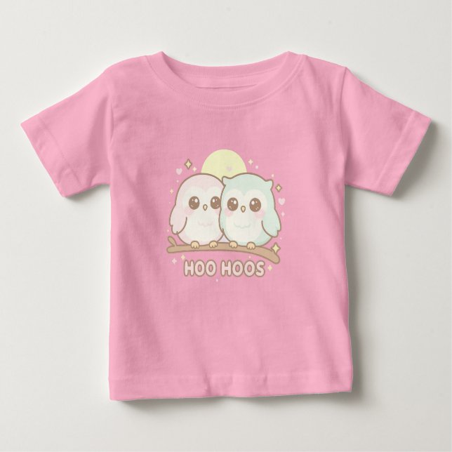 Camiseta Para Bebê Cute Owl Baby Shirt – Adorable “Hoo Hoos” (Frente)