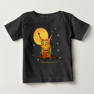 Camiseta Para Bebê Cute Owl estilo aquarela Nome Ano Escolar nas cost