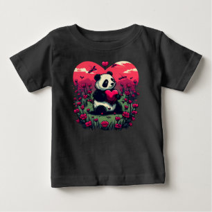 Camiseta Para Bebê Cute Panda Segurando Coração - Presente de Dia de
