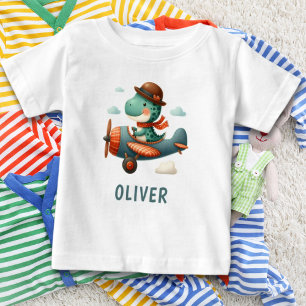Camiseta Para Bebê Cute Pequeno Trex Dinossauro Voando Avião
