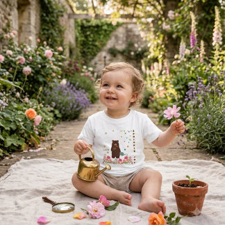 Camiseta Para Bebê Cute Personalized Bear Gardening Sprinkle Joy Baby