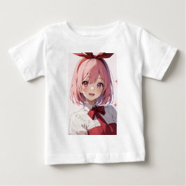 Camiseta Para Bebê Cute Pink-Haired Anime Girl Illustration