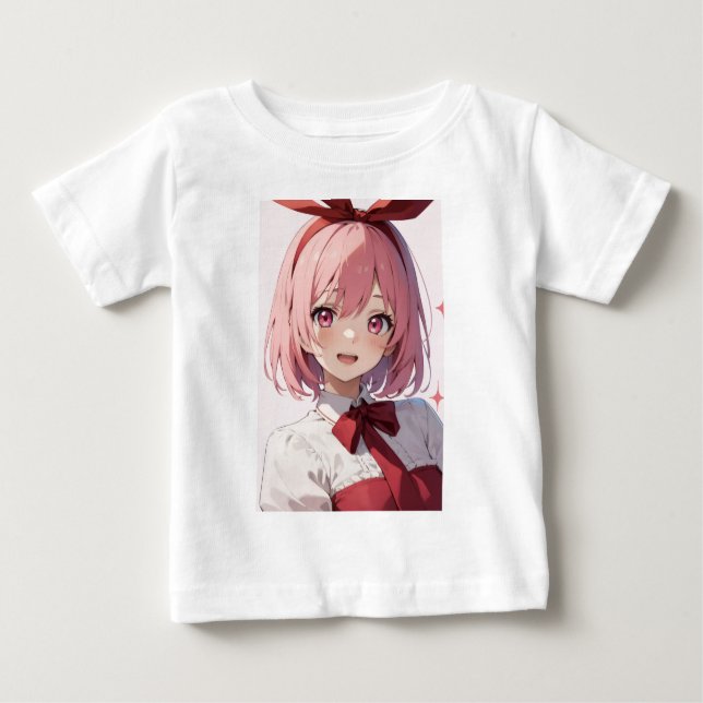 Camiseta Para Bebê Cute Pink-Haired Anime Girl Illustration (Frente)