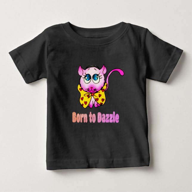 Camiseta Para Bebê Cute Pink Kitty - Born to Dazzle Art (Frente)