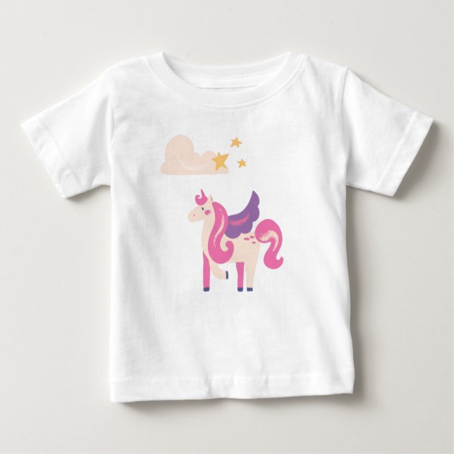 Camiseta Para Bebê Cute Pink Unicorn Baby T-Shirt (Frente)