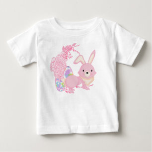 CAMISETA PARA BEBÊ CUTE PINK WATERCOLOR EASTER BUNNY WITH EGGS