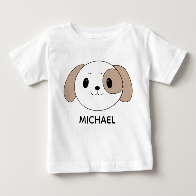 Camiseta Para Bebê Cute Puppy Cartoon Face Personalised (Frente)