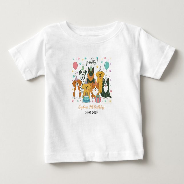 Camiseta Para Bebê Cute Puppy Dogs Boy 5th Birthday Party (Frente)