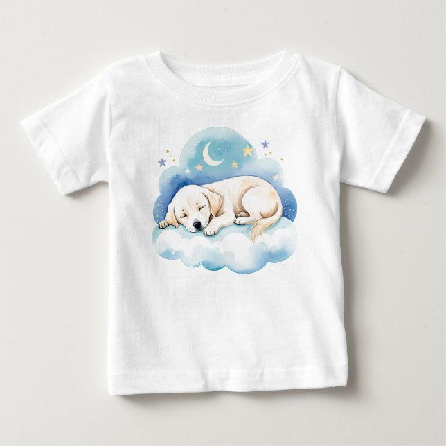 Camiseta Para Bebê Cute Puppy Labrador na Lua - (Frente)