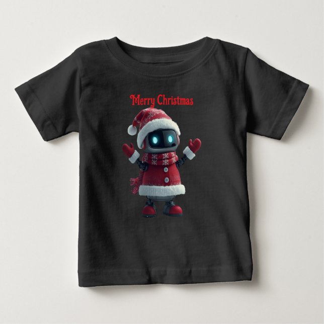 Camiseta Para Bebê cute robot Christmas holiday tech T-Shirt (Frente)