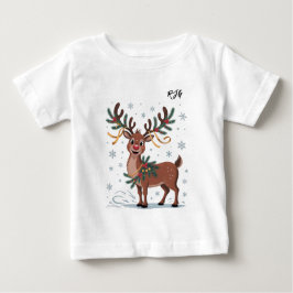 Camiseta Para Bebê Cute Rudolph with Gold Accents Initials