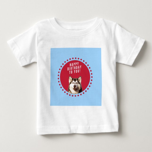 Camiseta Para Bebê Cute Siberian Husky Feliz Aniversário, ponto verme (Frente)
