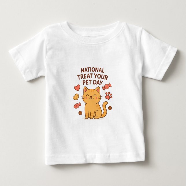 Camiseta Para Bebê Cute Smiling Cat Shirt | National Treat  Pet Day (Frente)