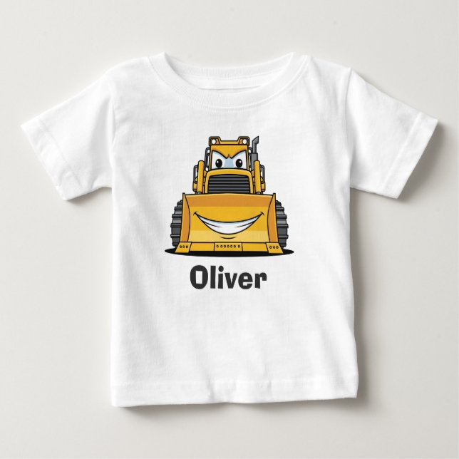 Camiseta Para Bebê Cute Smiling Construction Vehicle Bulldozer (Frente)