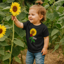 Camiseta Para Bebê Cute Sunflower Baby (Add Name) Fine Jersey T-Shirt